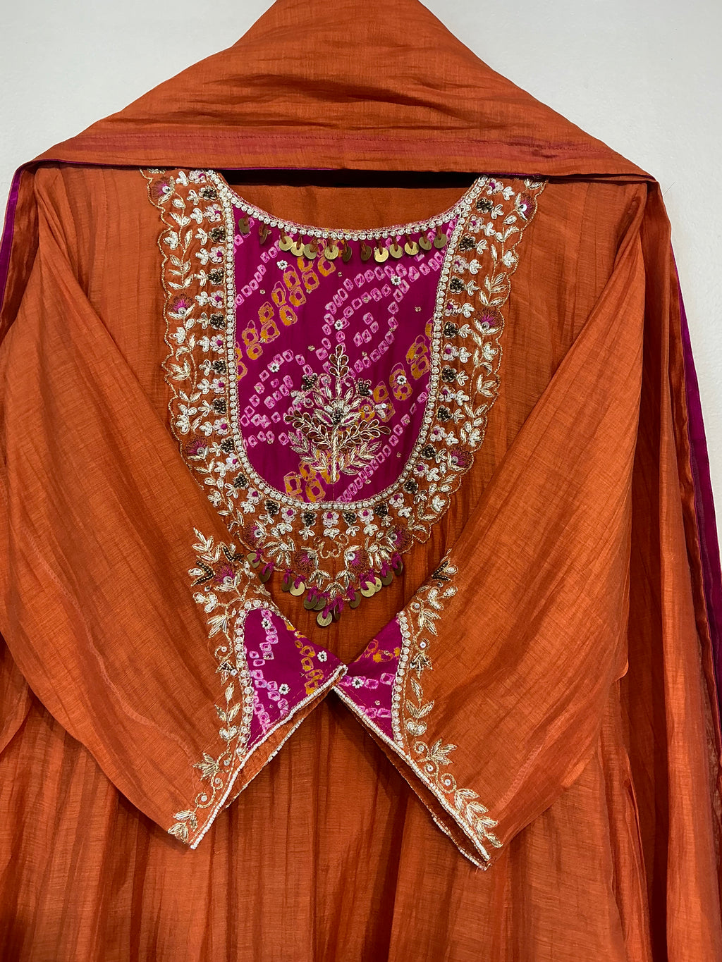 Bandhej Amber & Green Mul Chanderi Suit
