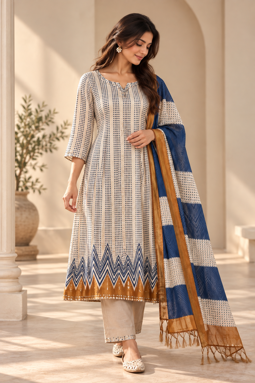 Chevron Chanderi Cotton Silk Suit