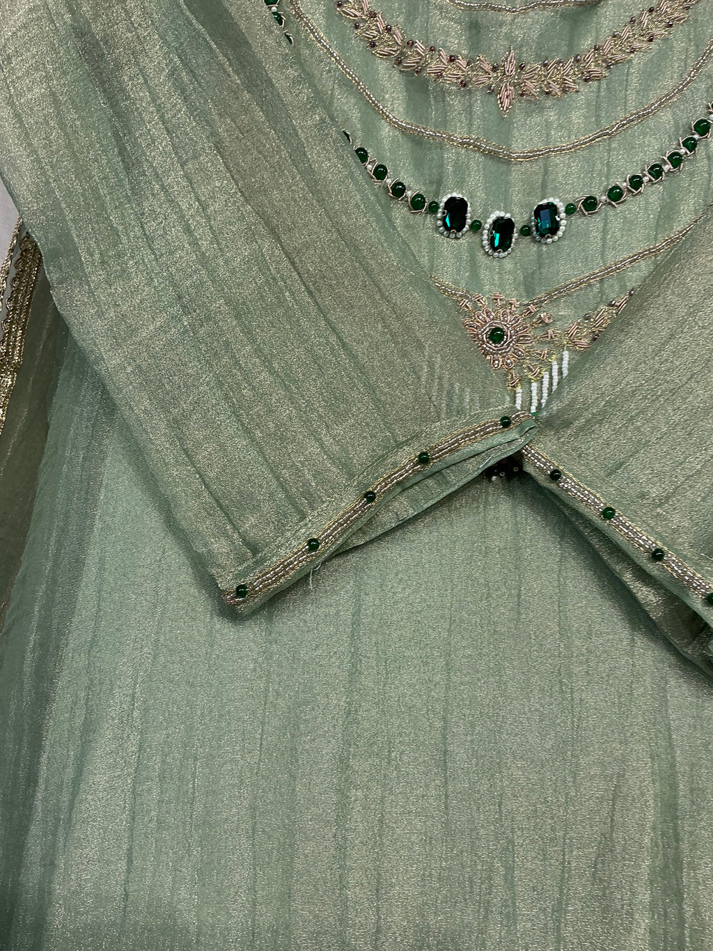 RAANI HAAR ROSE GOLD + SAGE GREEN CRUSH TISSUE SHIMMER SUIT