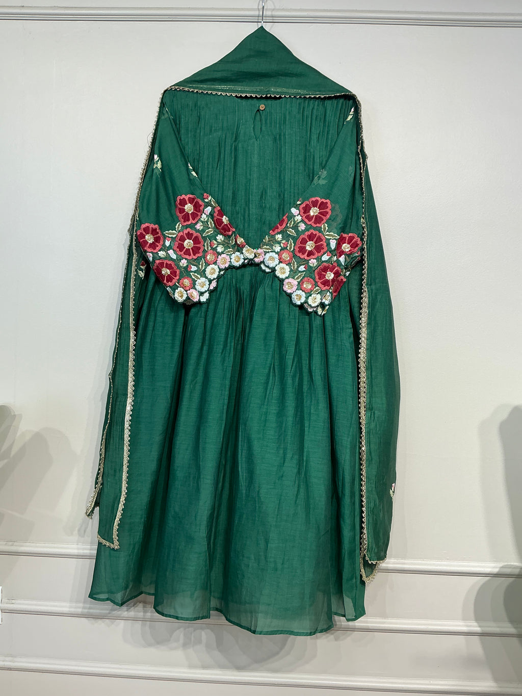 Mocha Brown & Green Mul Chanderi Suit
