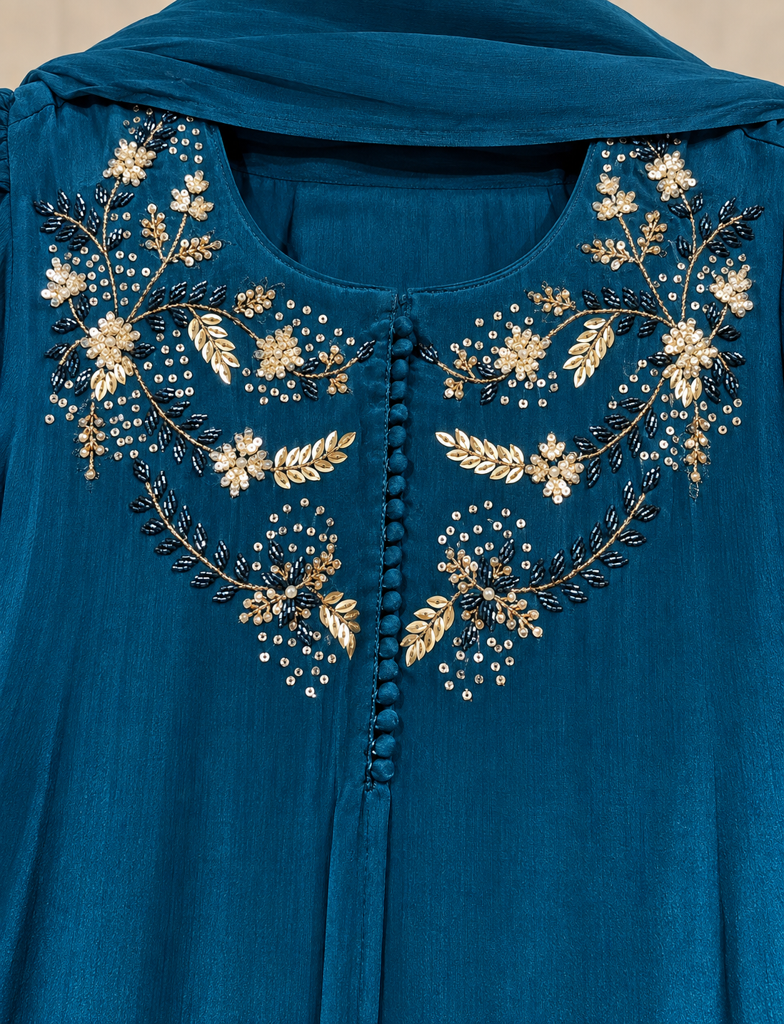 Teal Blue Chinon Designer Suit