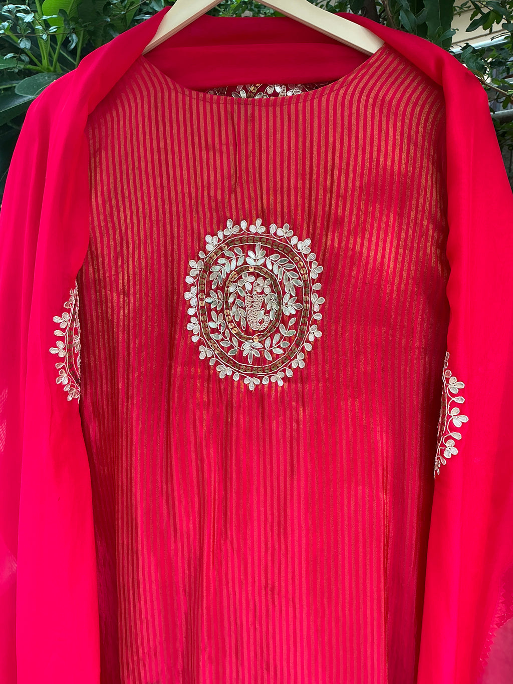 Red Gotta Zardozi Tissue Shimmer Suit