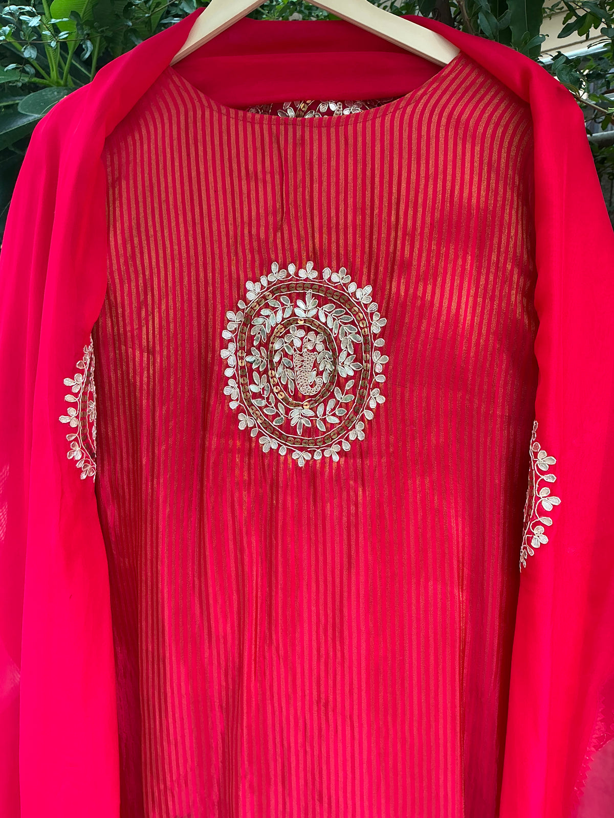Red Gotta Zardozi Tissue Shimmer Suit