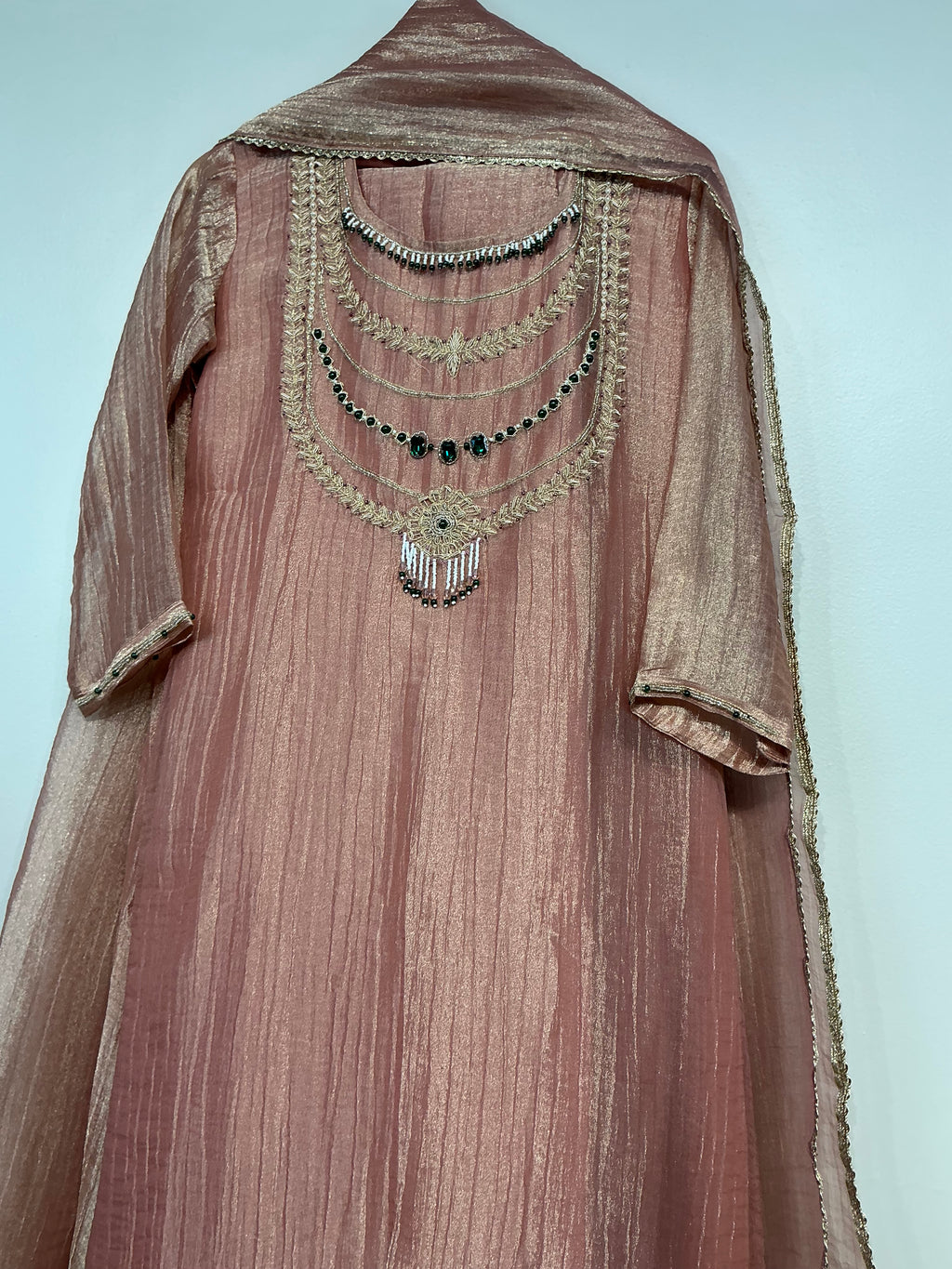 RAANI HAAR ROSE GOLD + SAGE GREEN CRUSH TISSUE SHIMMER SUIT