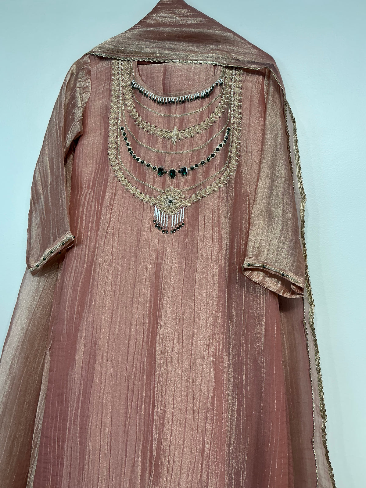 RAANI HAAR ROSE GOLD + SAGE GREEN CRUSH TISSUE SHIMMER SUIT