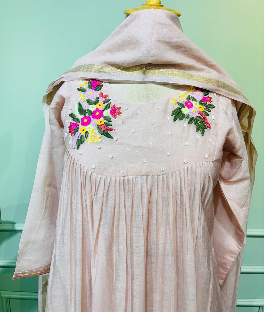 Nude Blossom Chanderi Suit Set