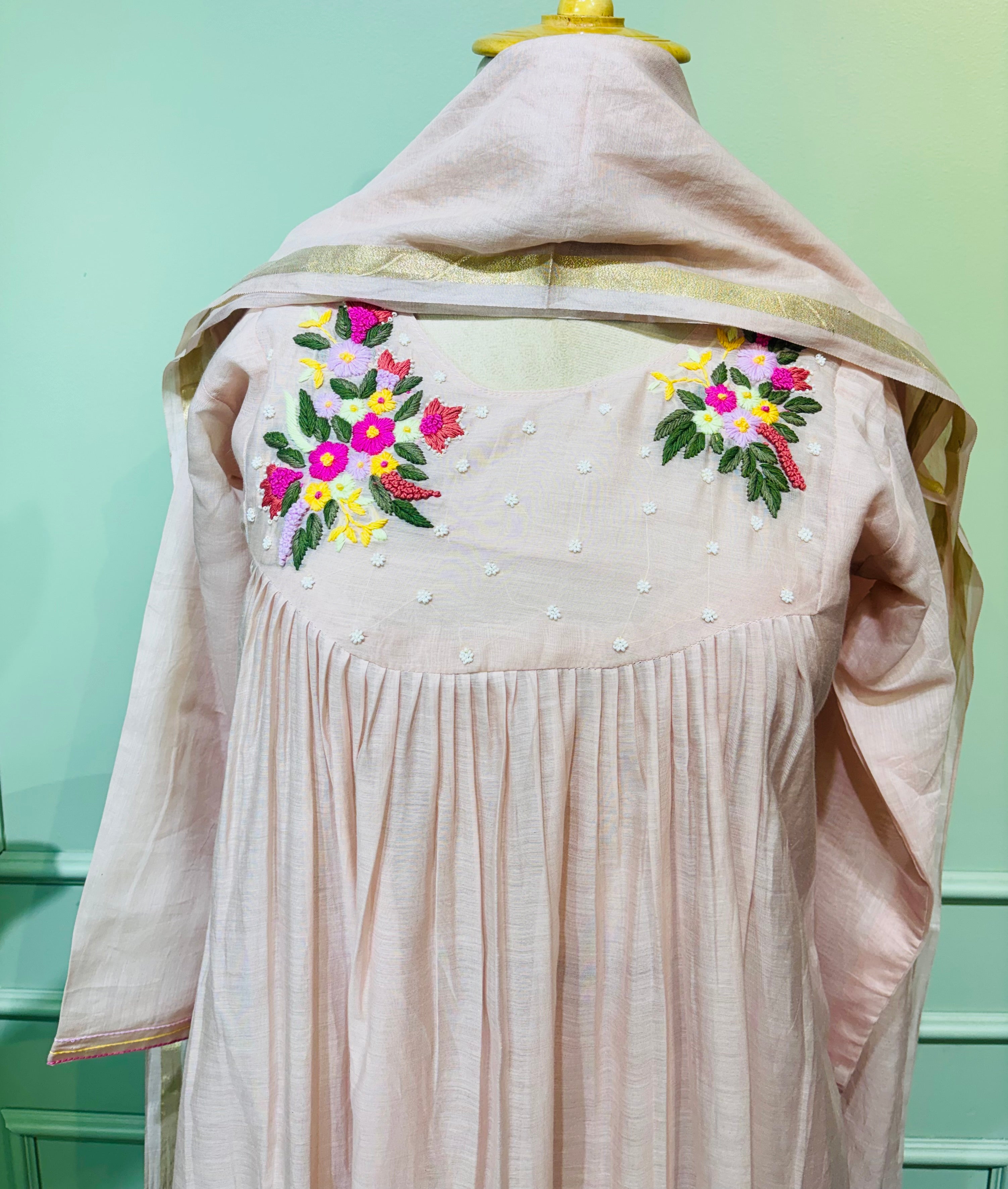 Nude Blossom Chanderi Suit Set
