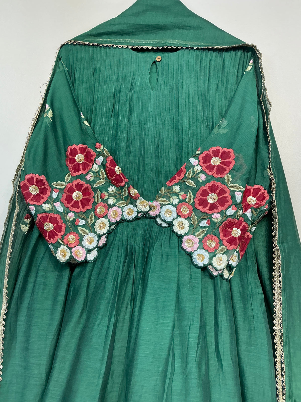 Mocha Brown & Green Mul Chanderi Suit