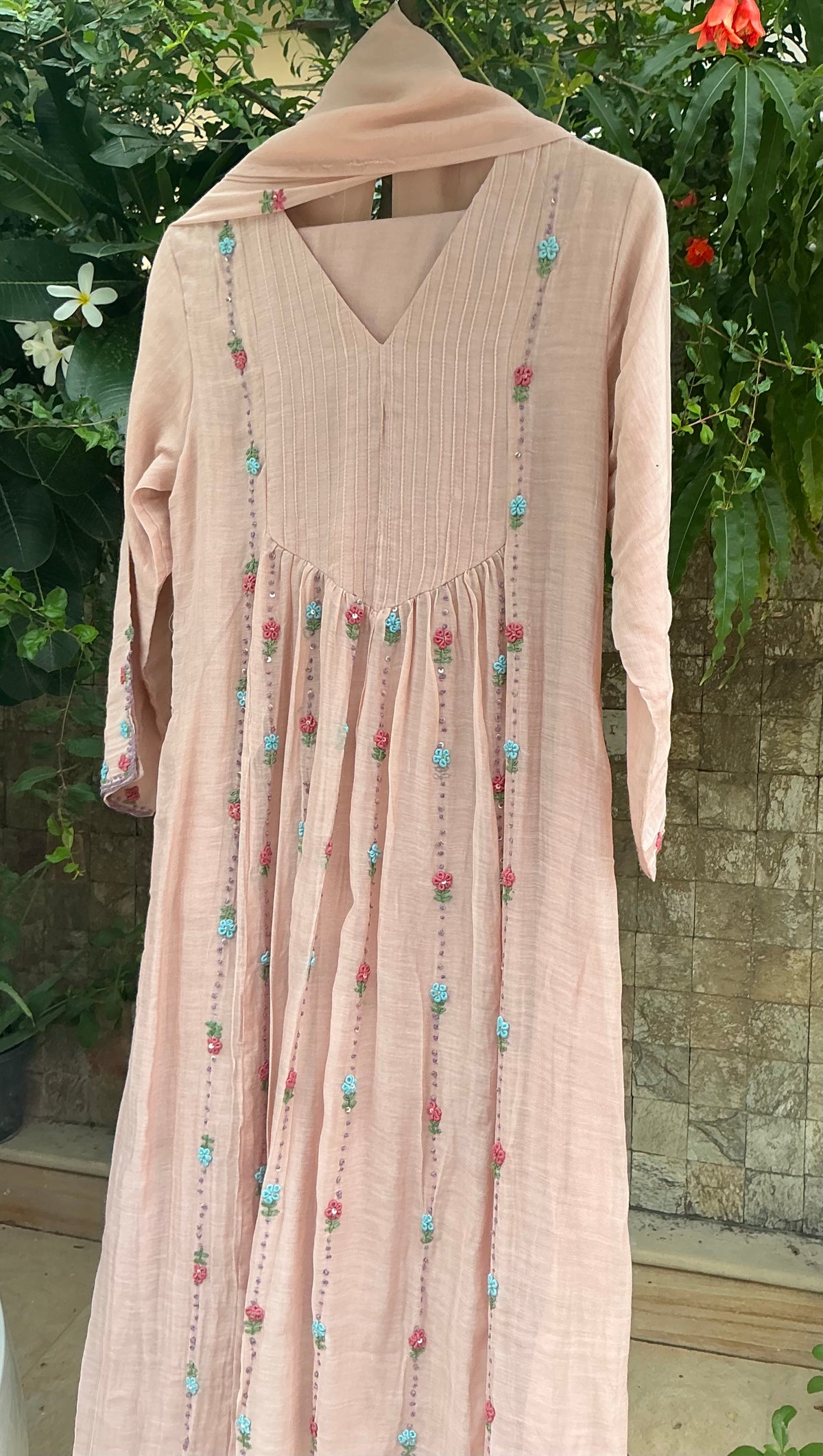Nude Pink Blossom Mul Chanderi Suit