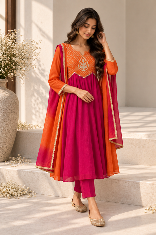 Amber + Mocha Rosewood Mul Chanderi Suit