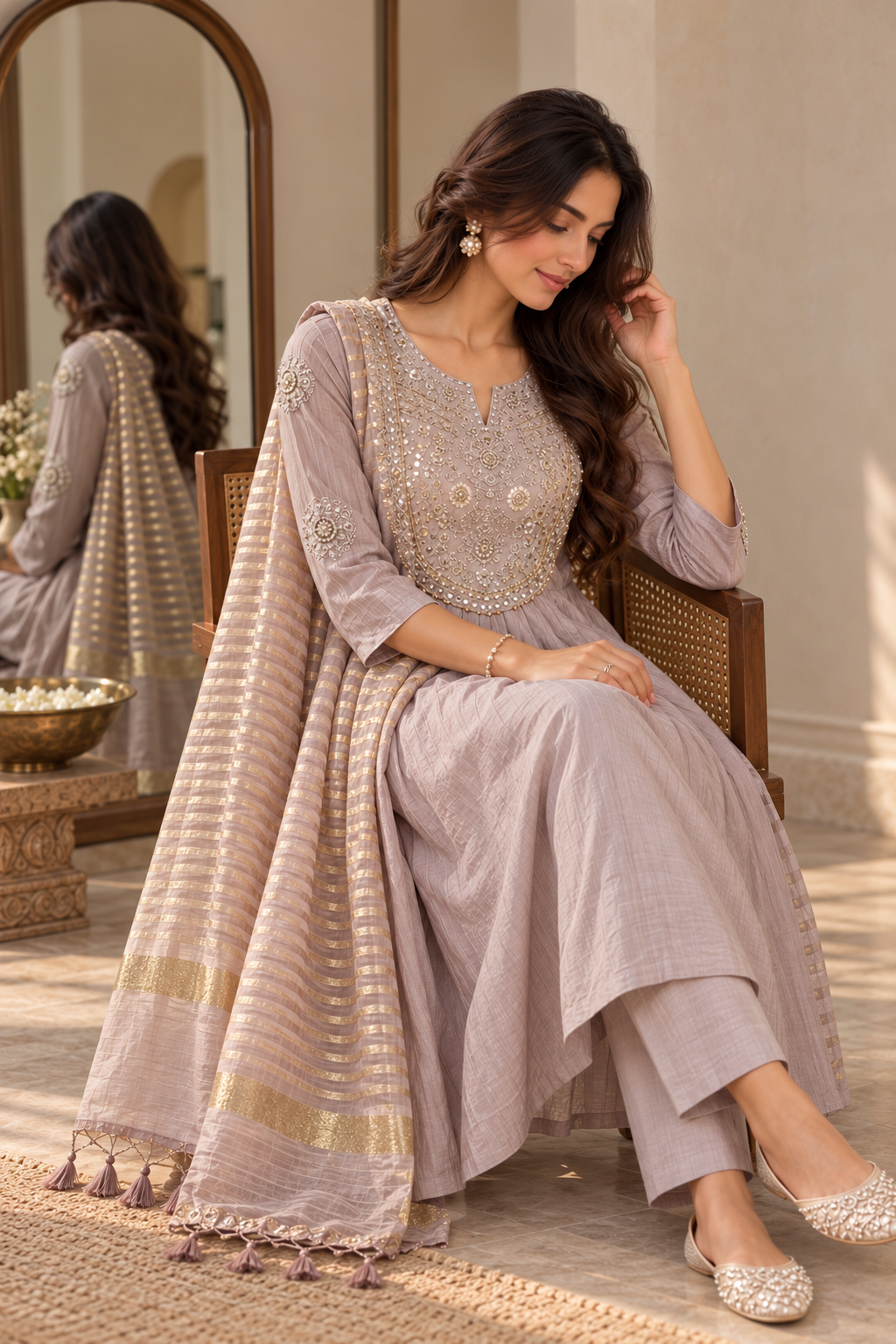Crush Mul Chanderi Zari Embroidered Suit