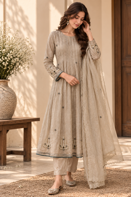 Champagne Tissue Shimmer Suit