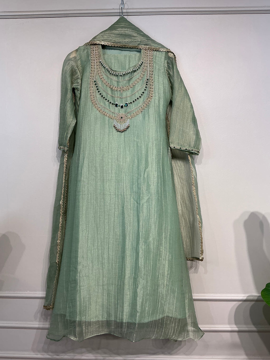 RAANI HAAR ROSE GOLD + SAGE GREEN CRUSH TISSUE SHIMMER SUIT