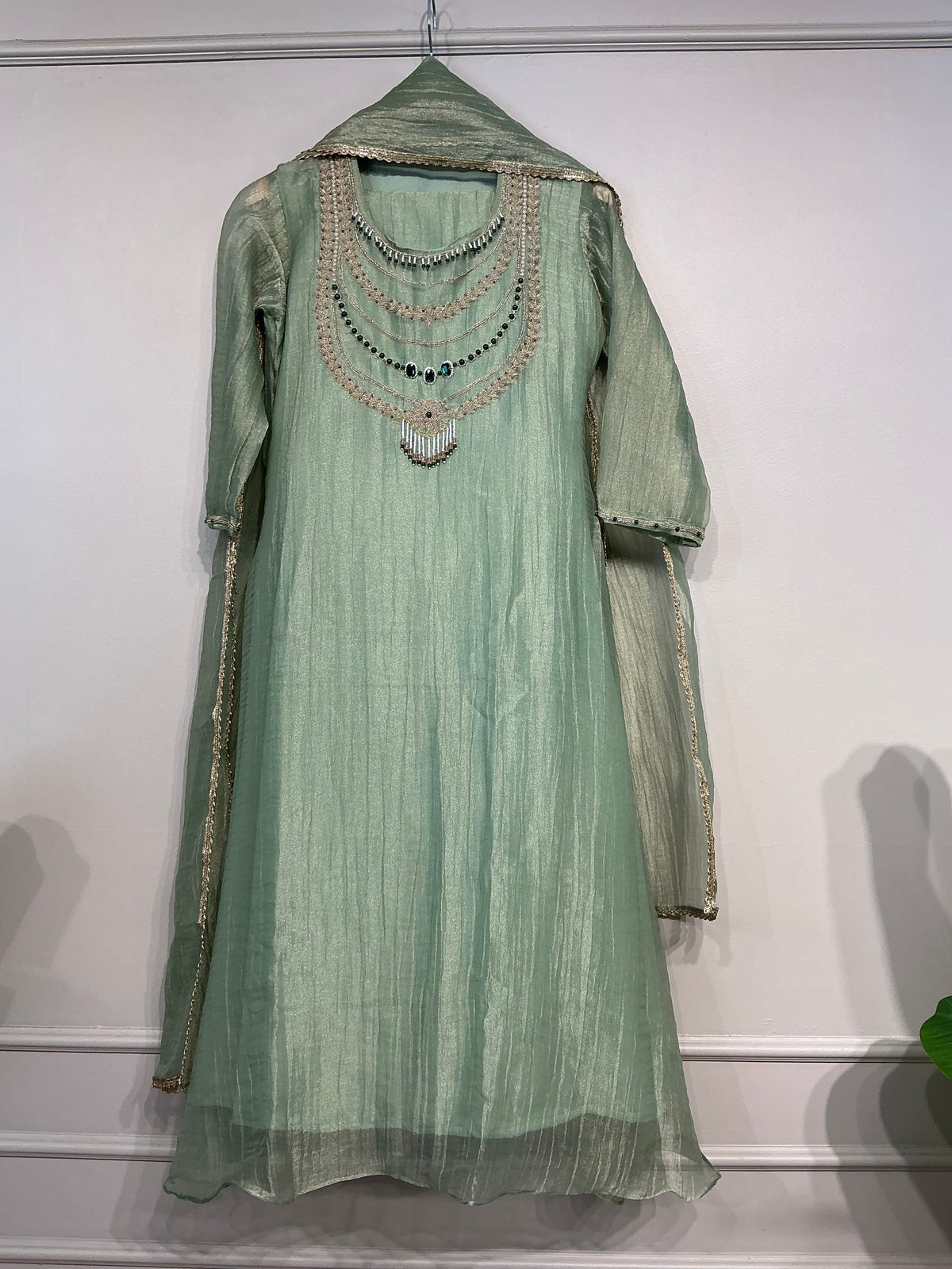 RAANI HAAR ROSE GOLD + SAGE GREEN CRUSH TISSUE SHIMMER SUIT