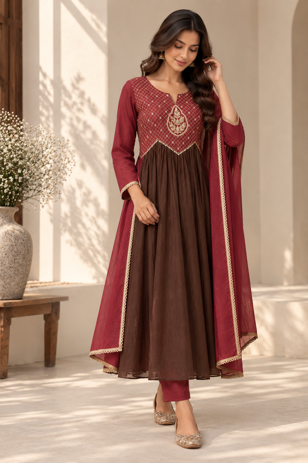 Amber + Mocha Rosewood Mul Chanderi Suit