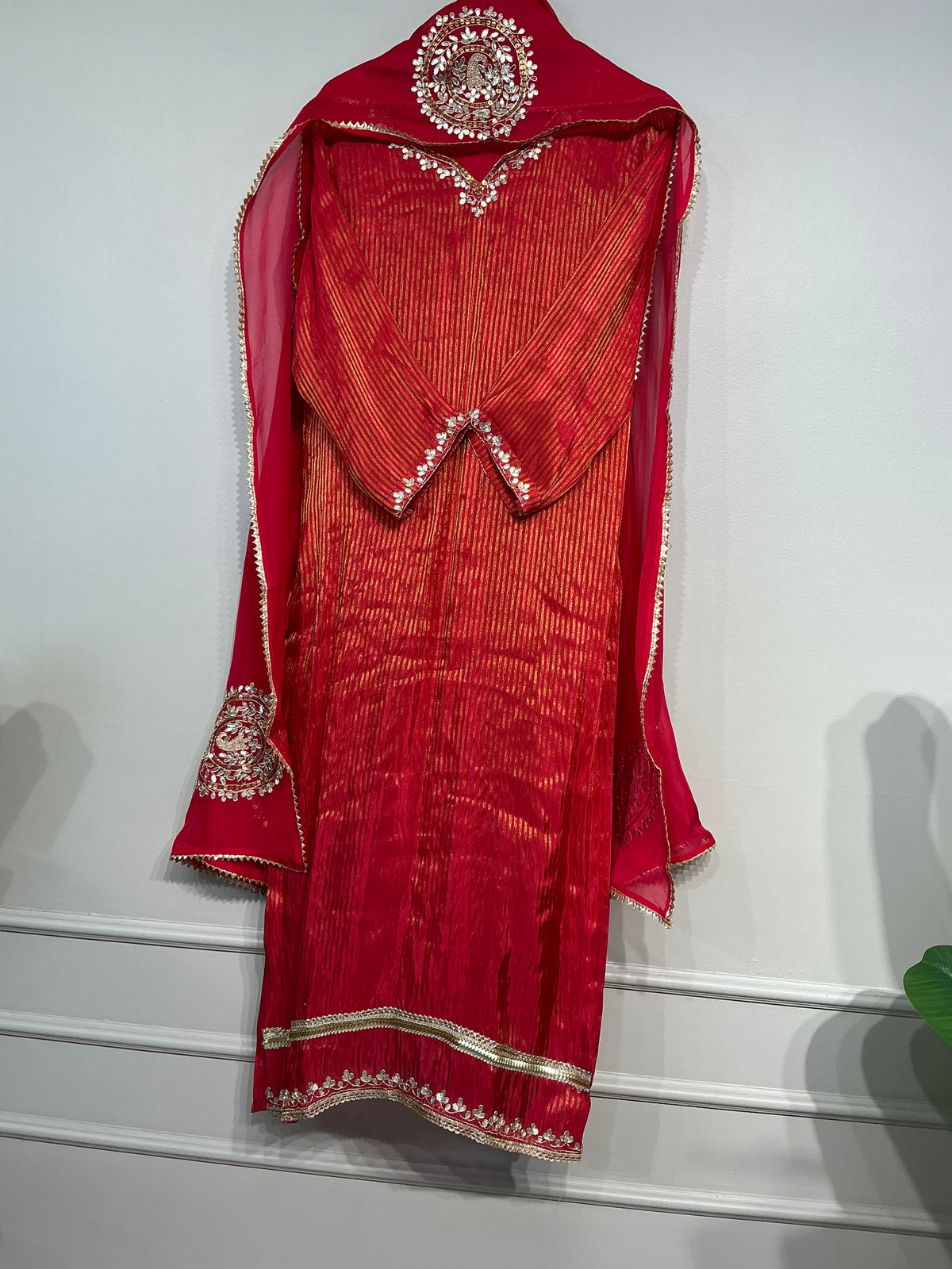 Red Gotta Zardozi Tissue Shimmer Suit