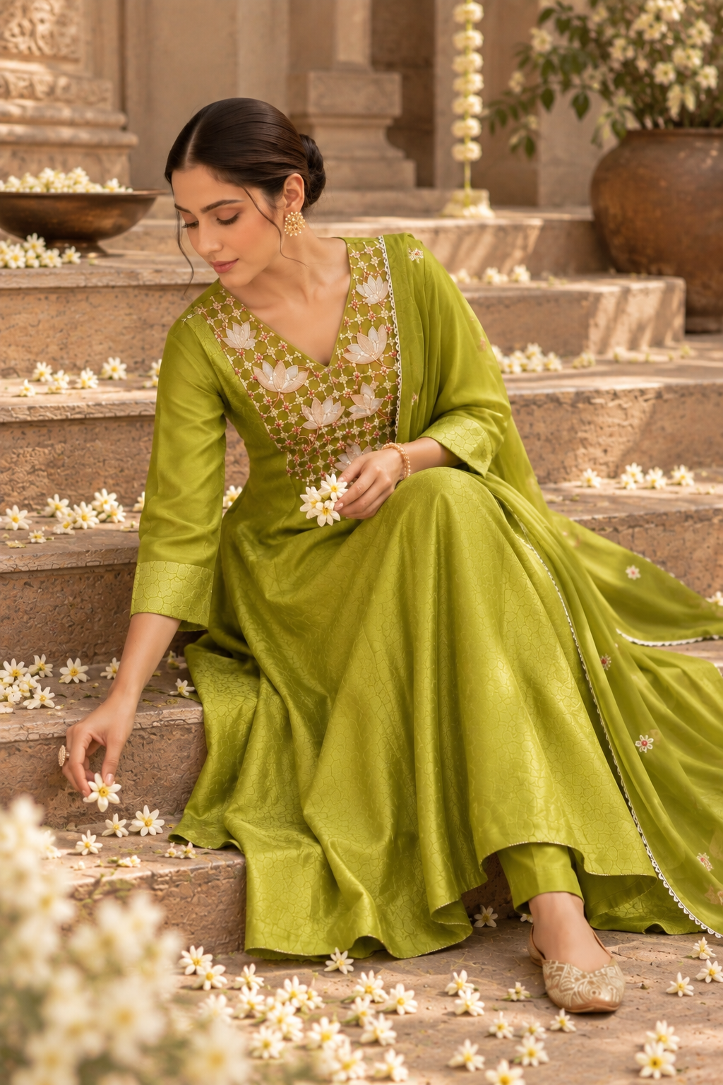 Olive Banarasi Tissue Shimmer Suit