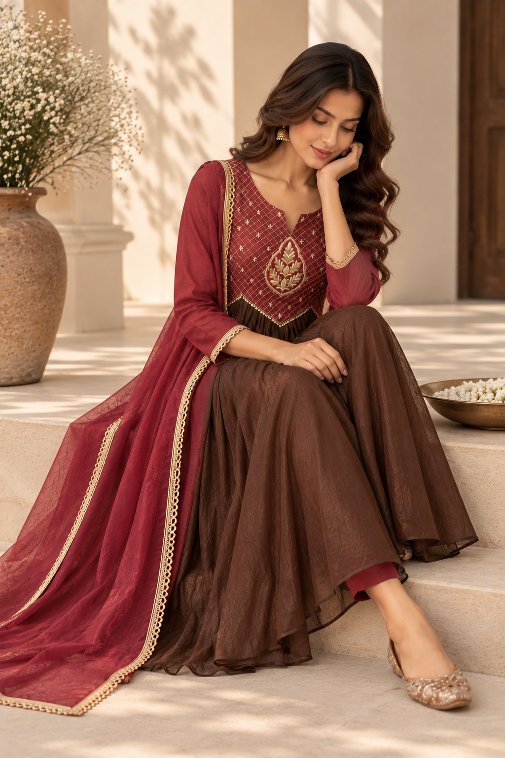 Amber + Mocha Rosewood Mul Chanderi Suit
