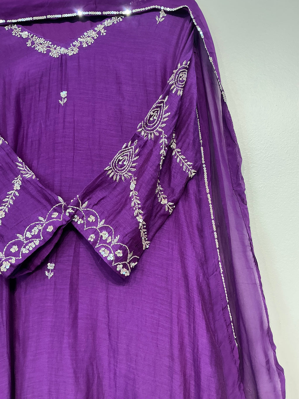 Purple Haze Silver Work Mul Chanderi Suit