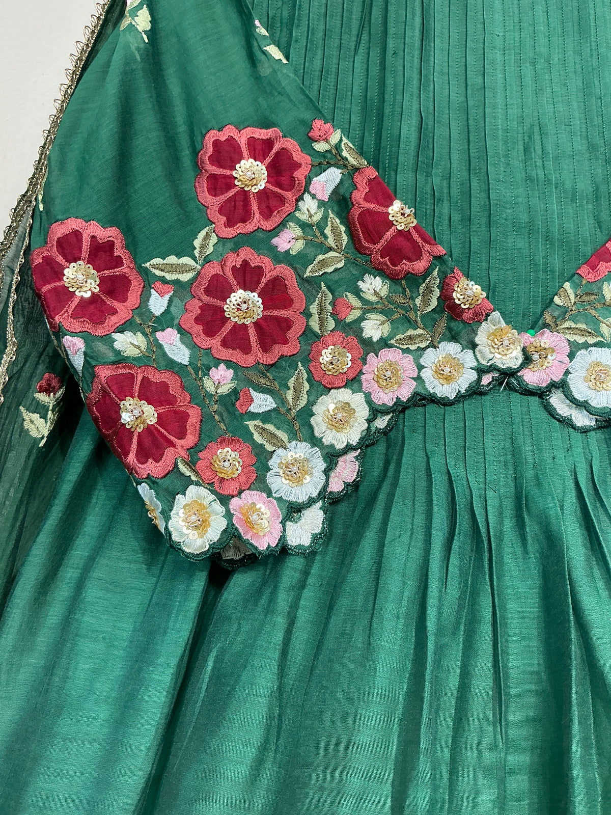 Mocha Brown & Green Mul Chanderi Suit