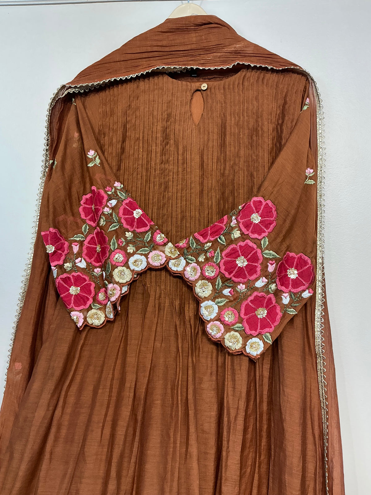 Mocha Brown & Green Mul Chanderi Suit