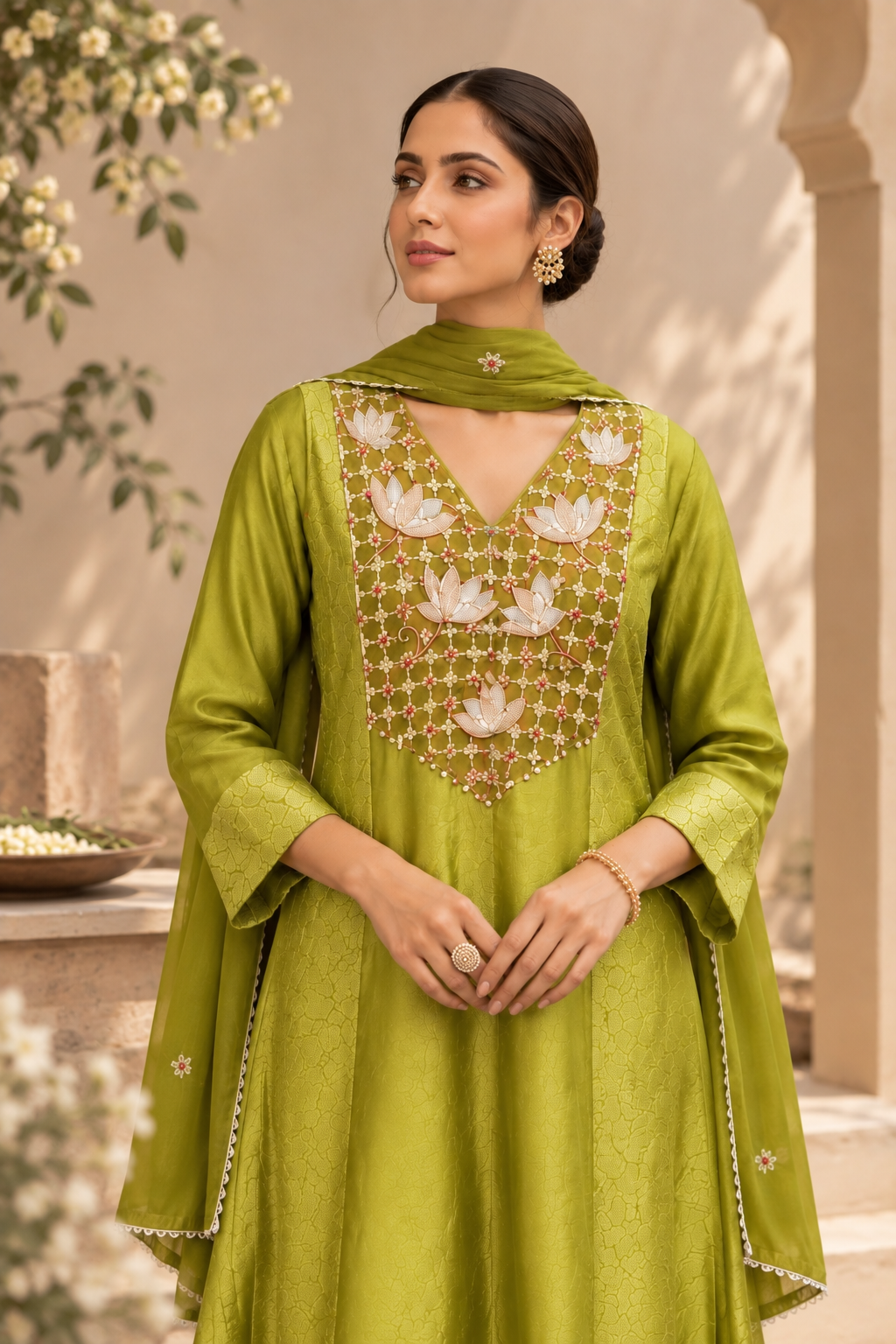 Olive Banarasi Tissue Shimmer Suit