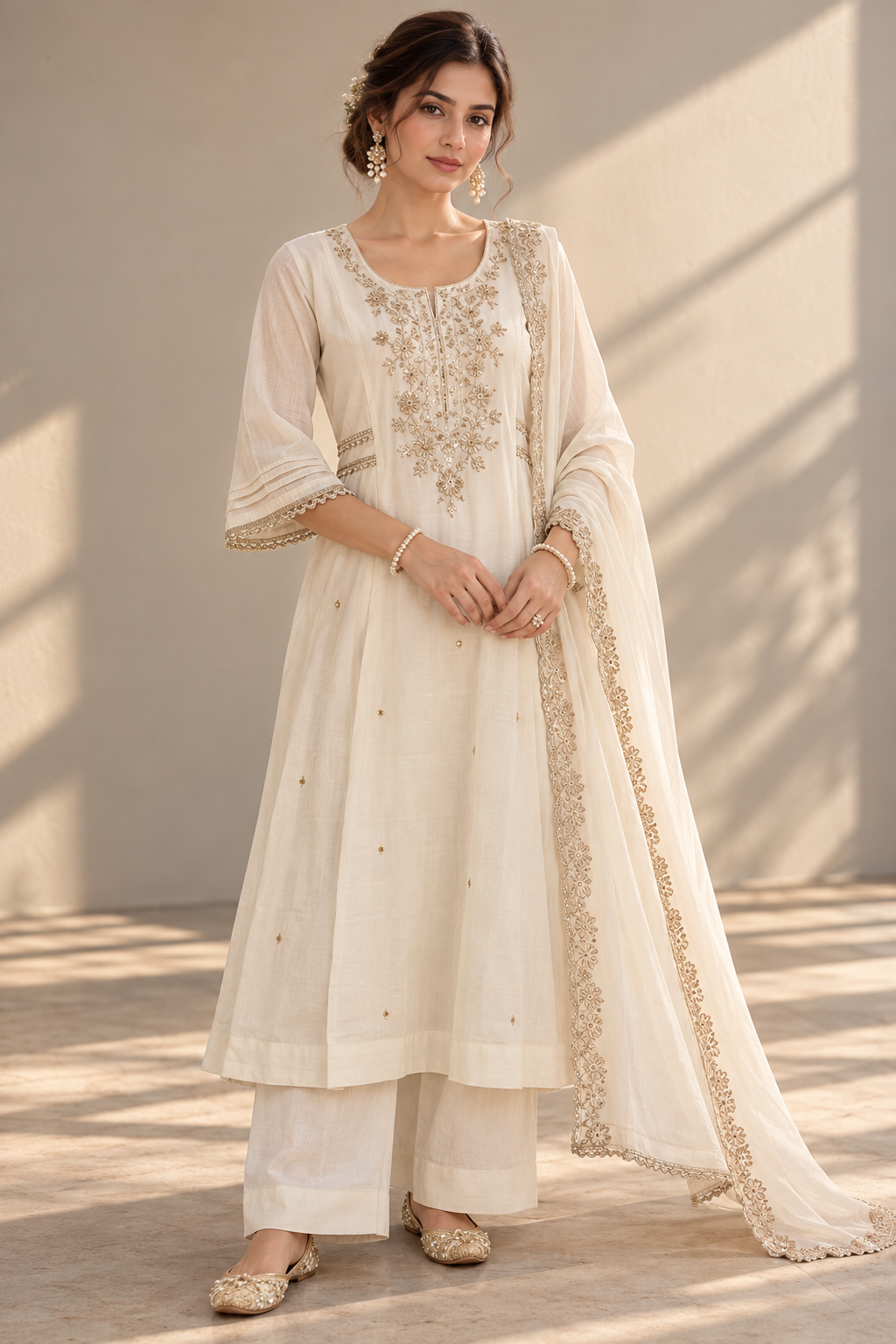 Safed Sitara Mul Chanderi Suit