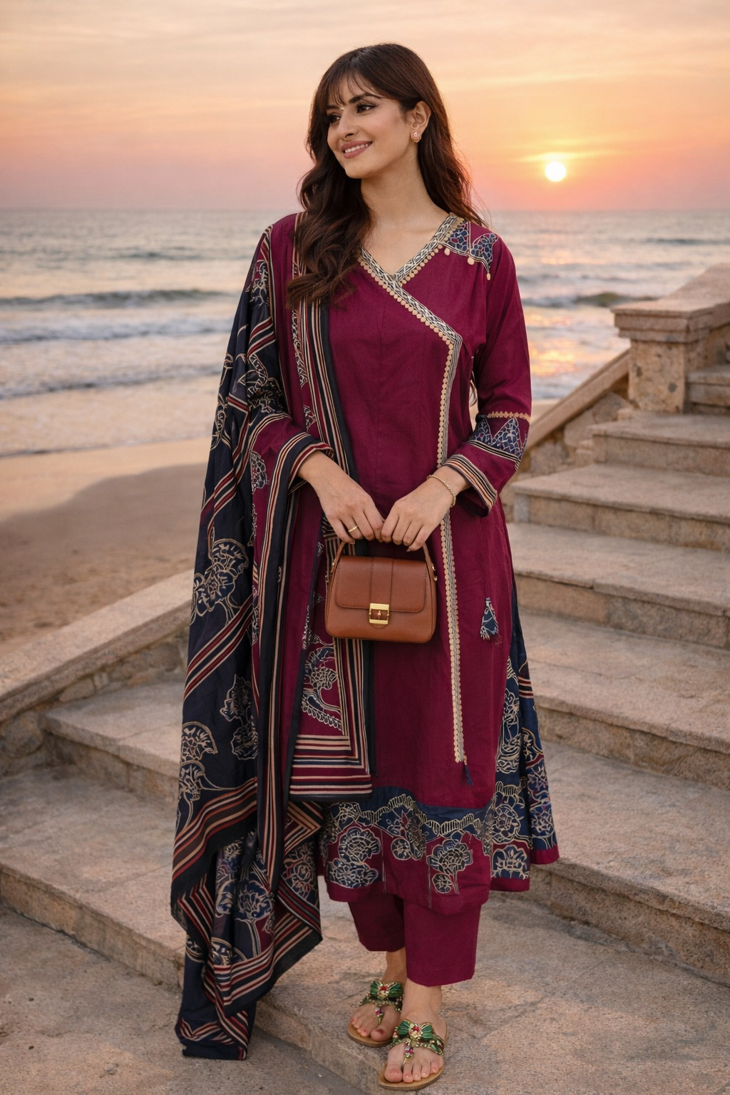 Wine Vibe Cotton A- Line Suit