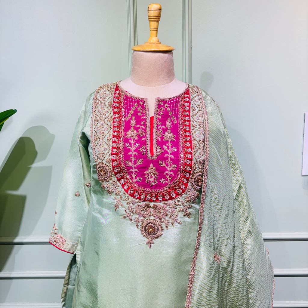 Pista Pink Zari Elegance