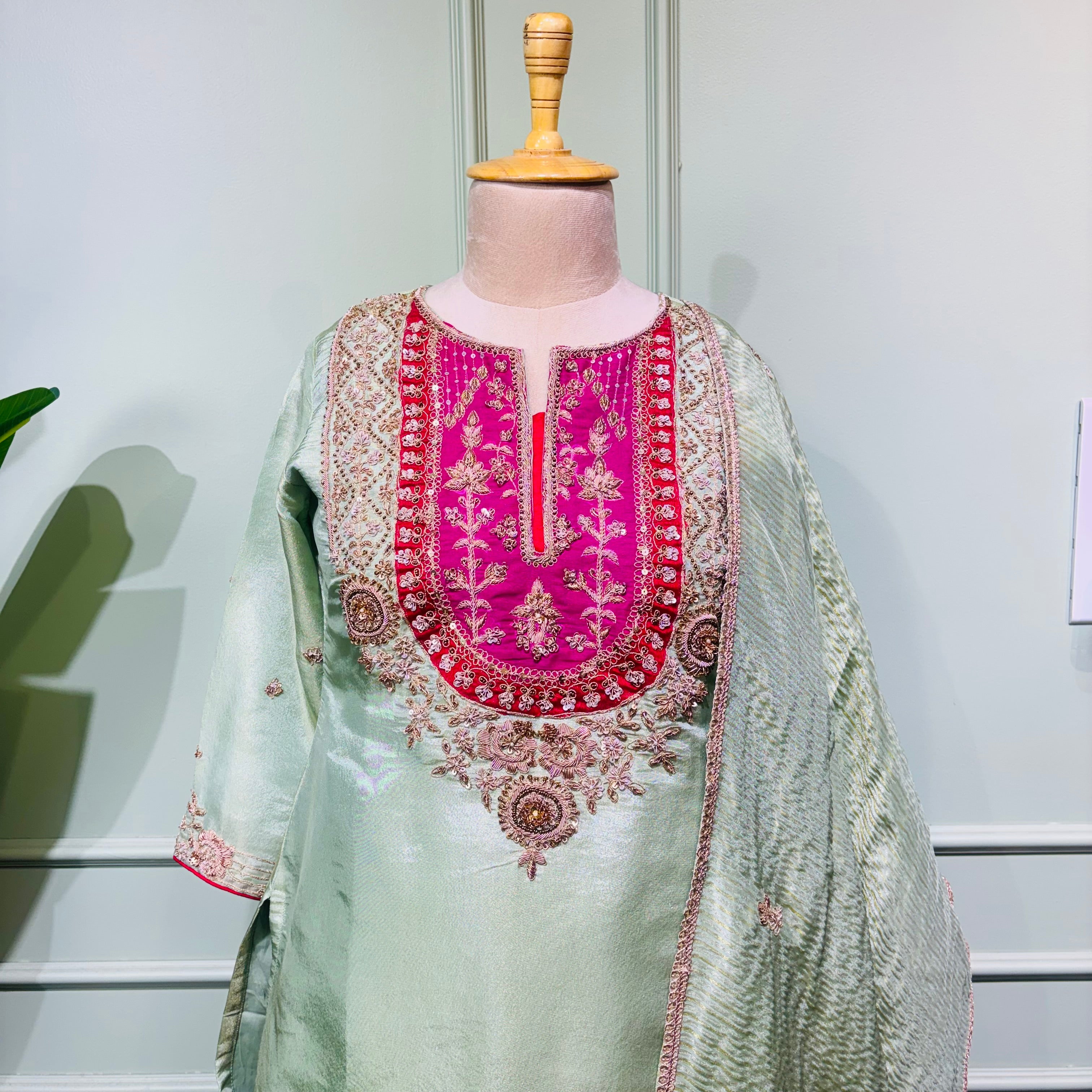 Pista Pink Zari Elegance
