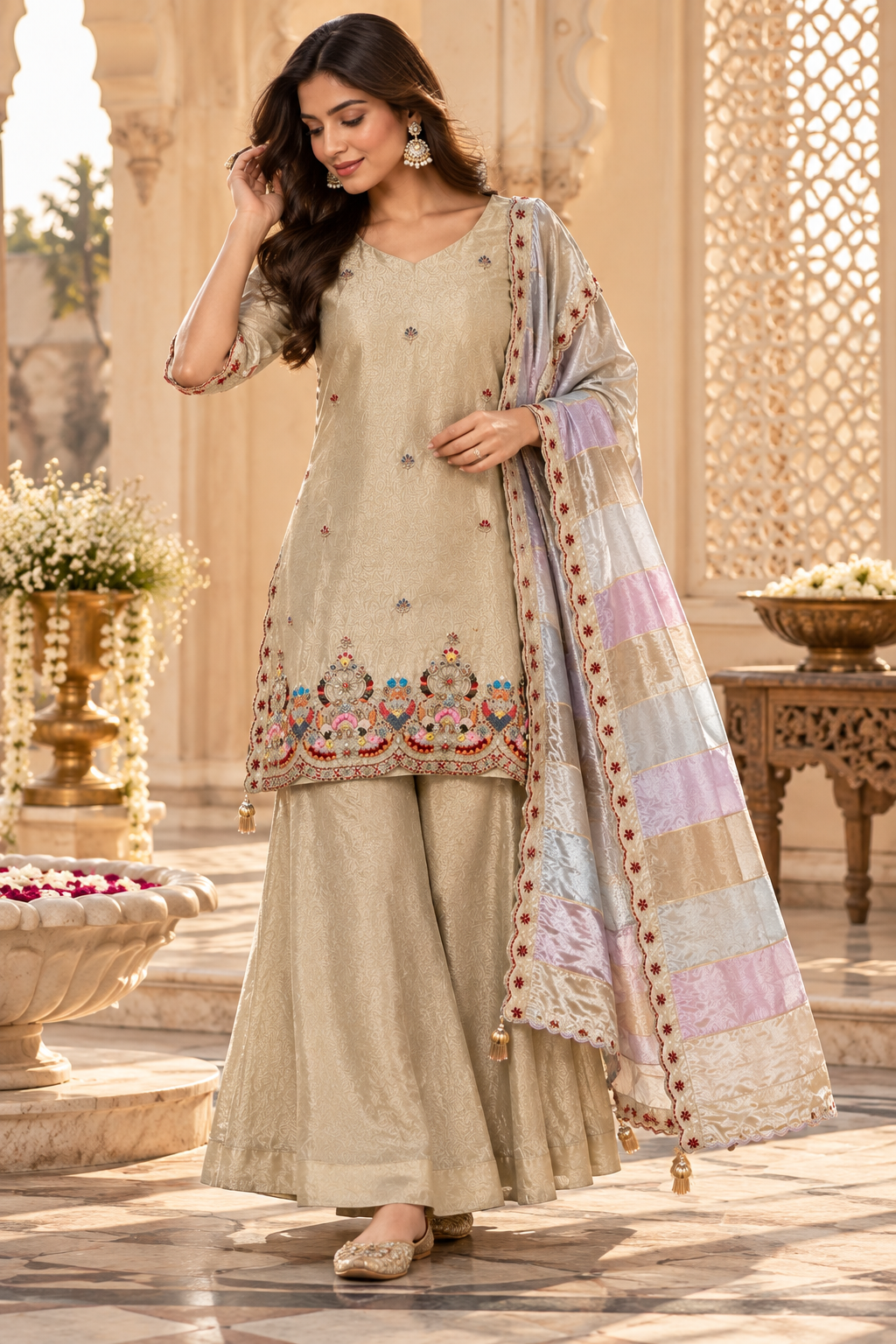 Pure Tissue Shimmer Sharara Set