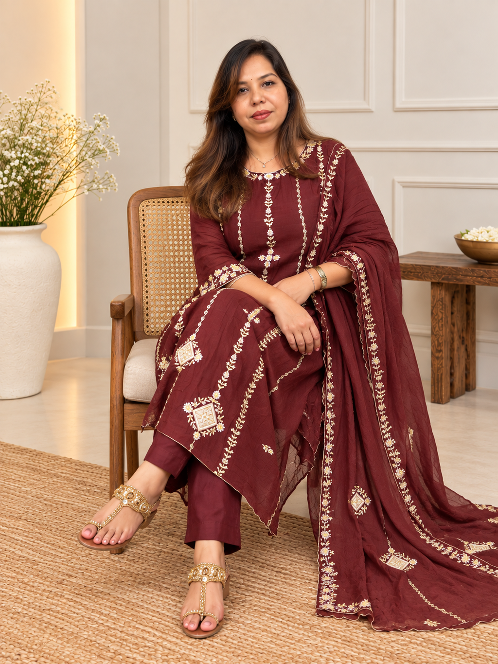 Brown Banarasi Mul Chanderi suit