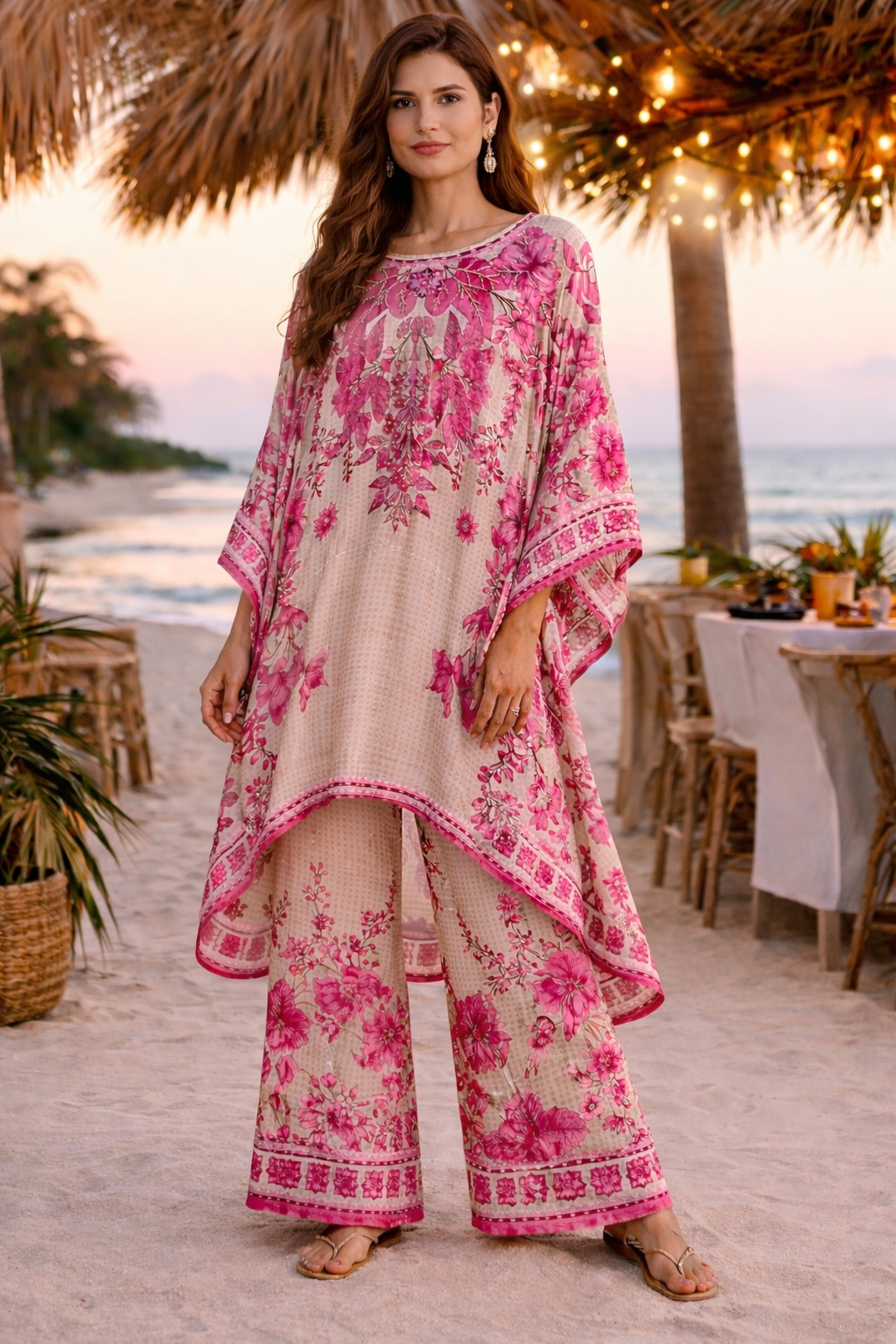 Floral Crepe Kaftan Set
