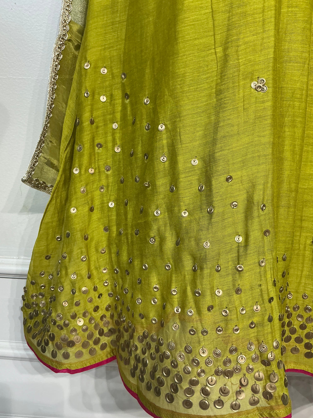 Mehandi Sequence Zardozi Mul Chanderi Suit