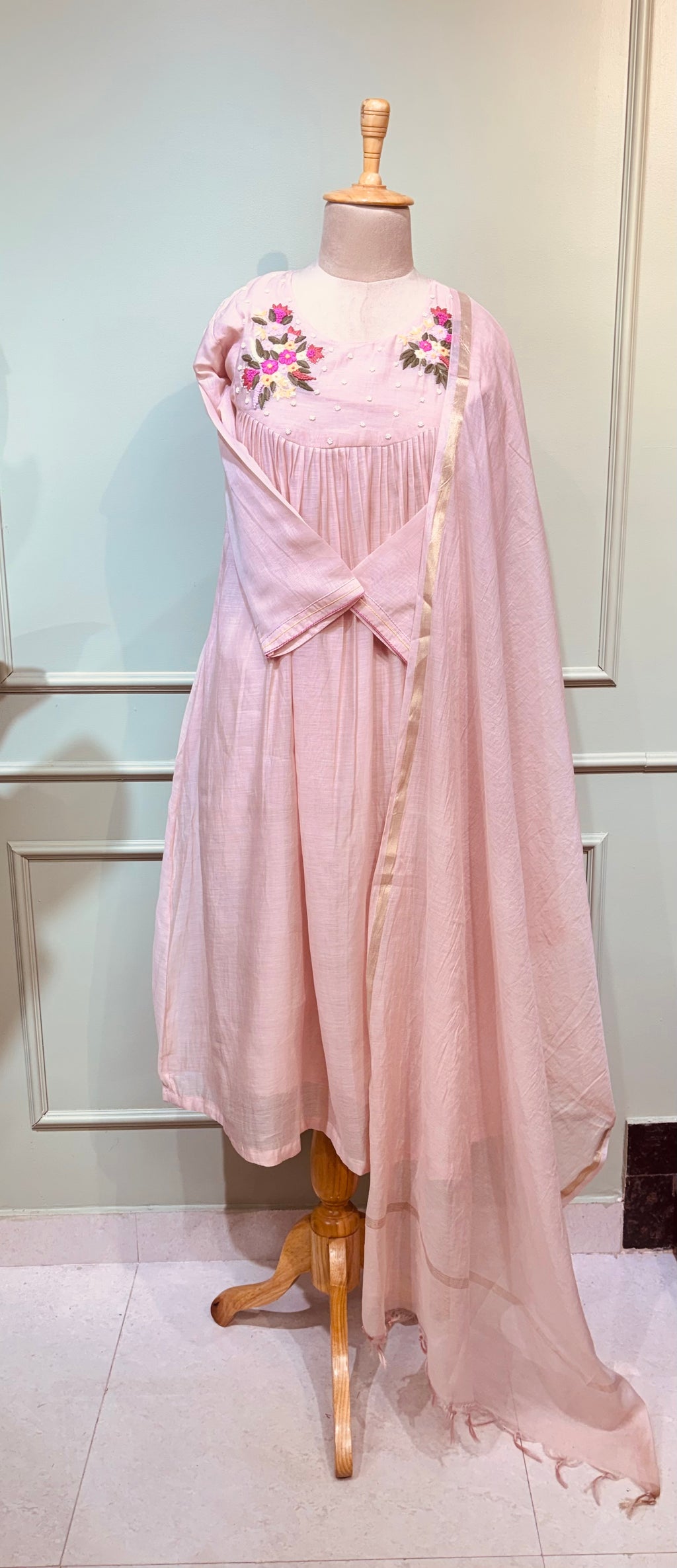 Nude Blossom Chanderi Suit Set