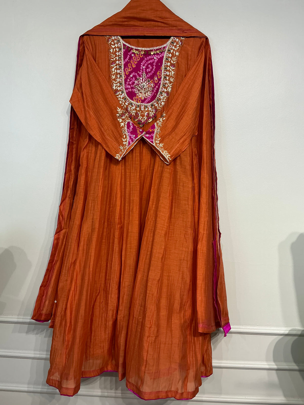 Bandhej Amber & Green Mul Chanderi Suit