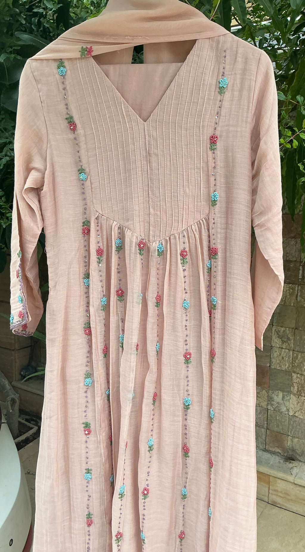 Nude Pink Blossom Mul Chanderi Suit
