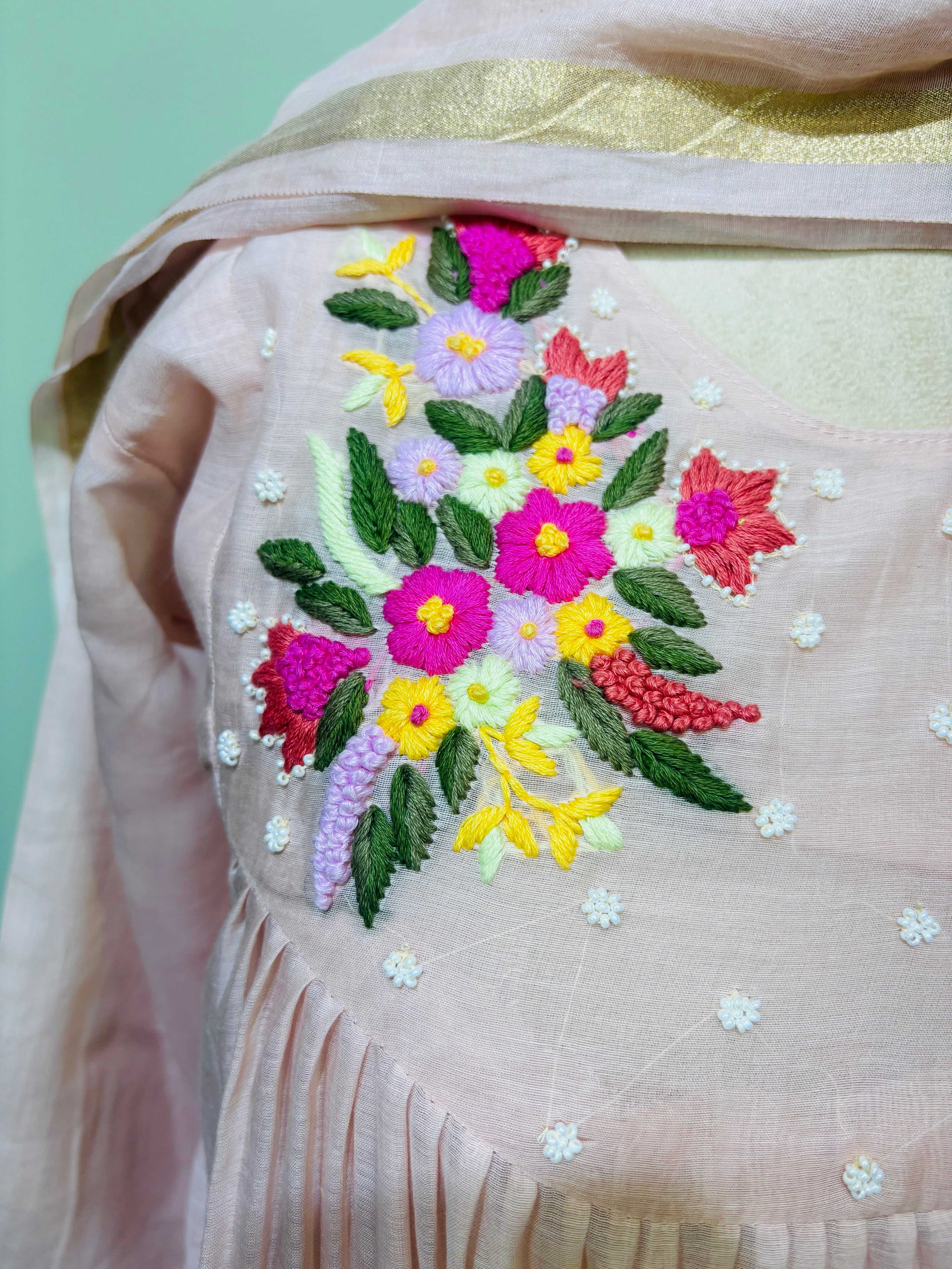 Nude Blossom Chanderi Suit Set