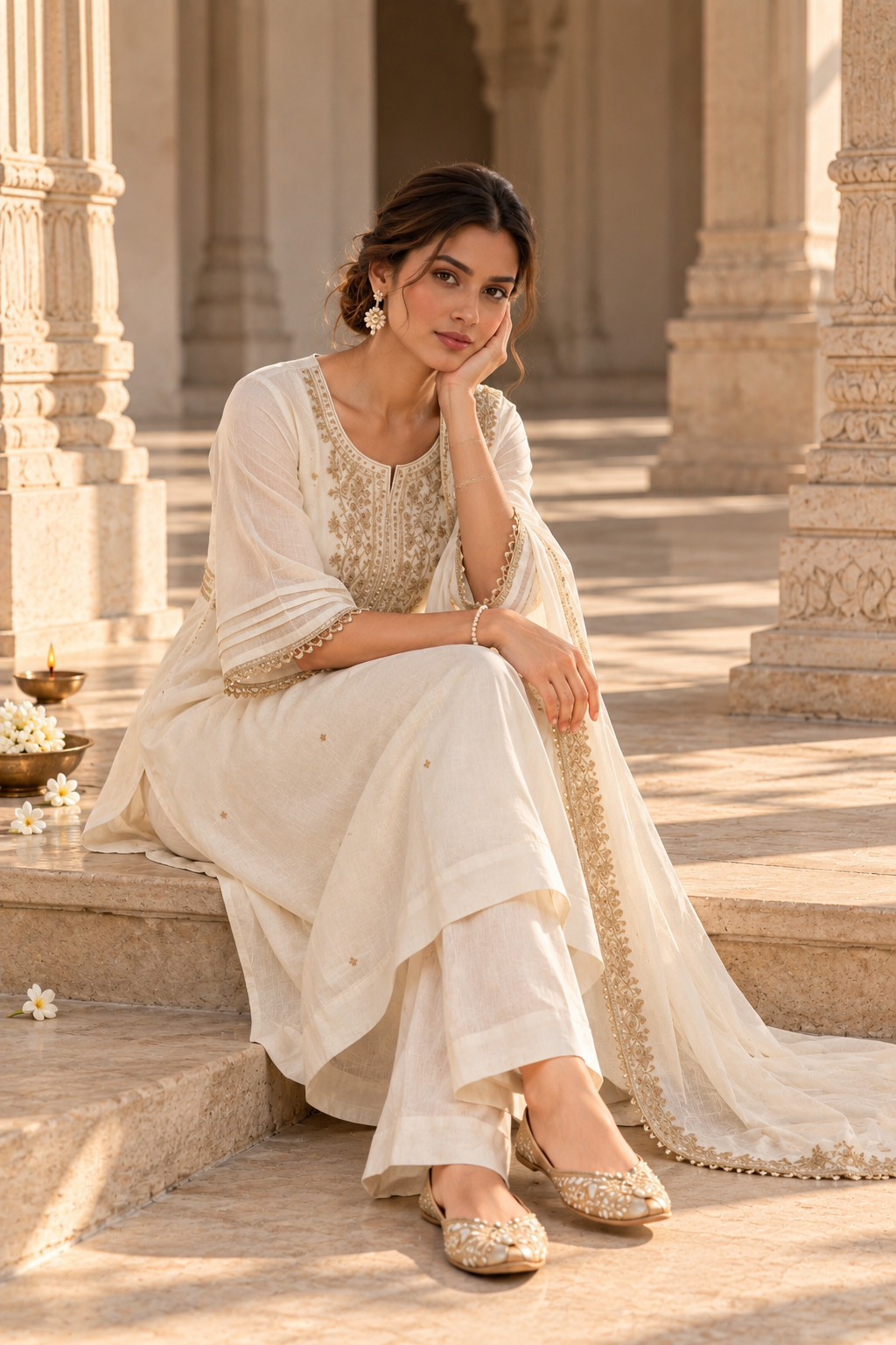 Safed Sitara Mul Chanderi Suit