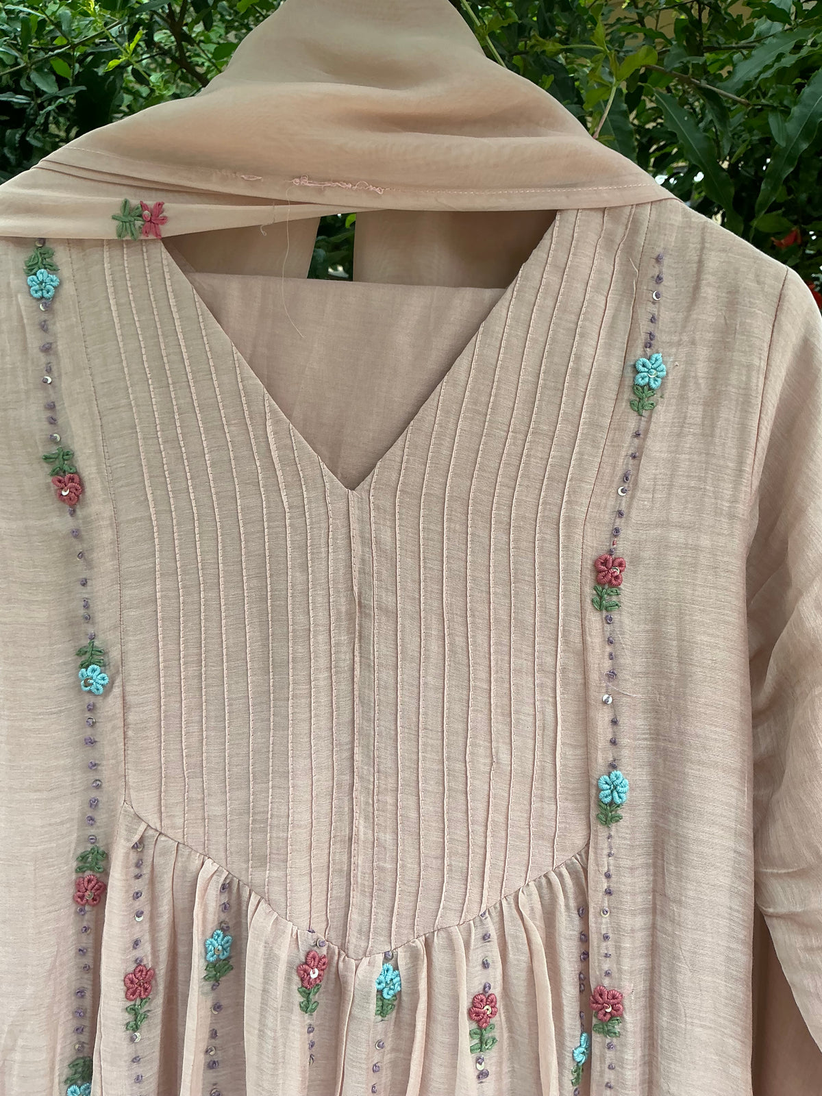Nude Pink Blossom Mul Chanderi Suit