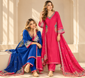 Blue & Pink Mul Chanderi Suit