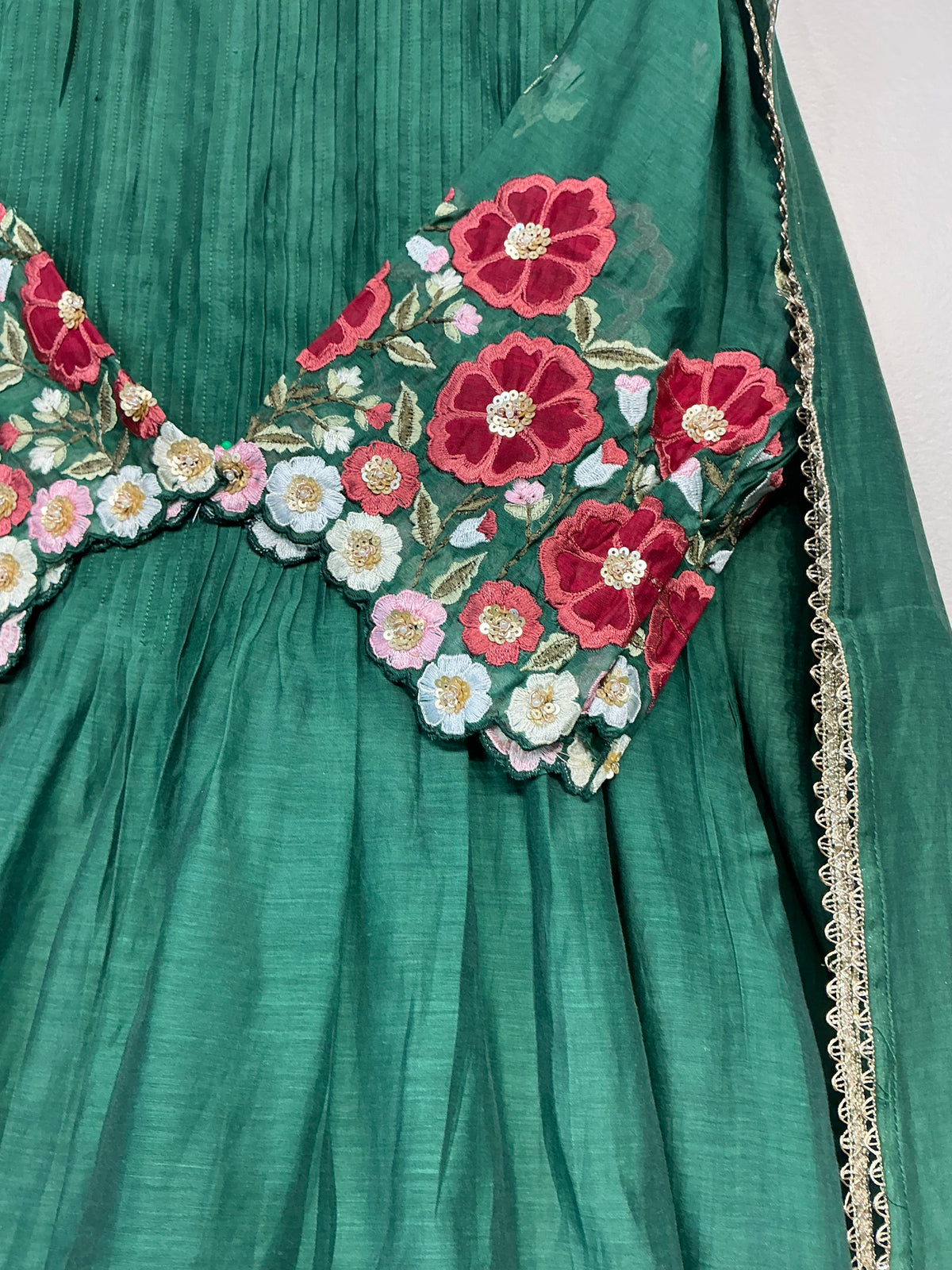 Mocha Brown & Green Mul Chanderi Suit