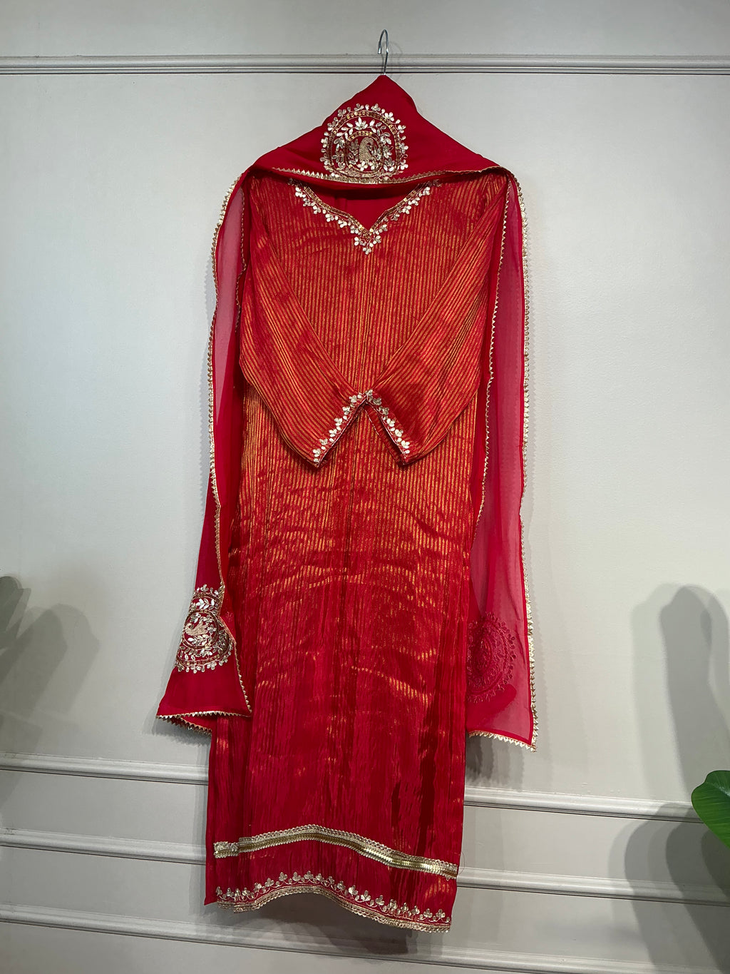 Red Gotta Zardozi Tissue Shimmer Suit