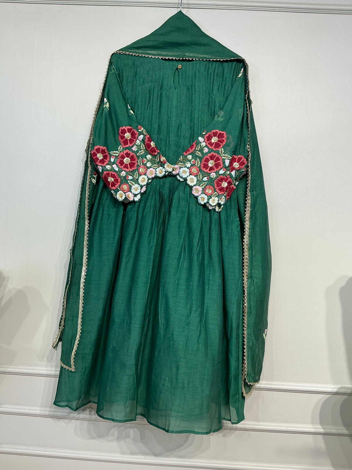 Mocha Brown & Green Mul Chanderi Suit