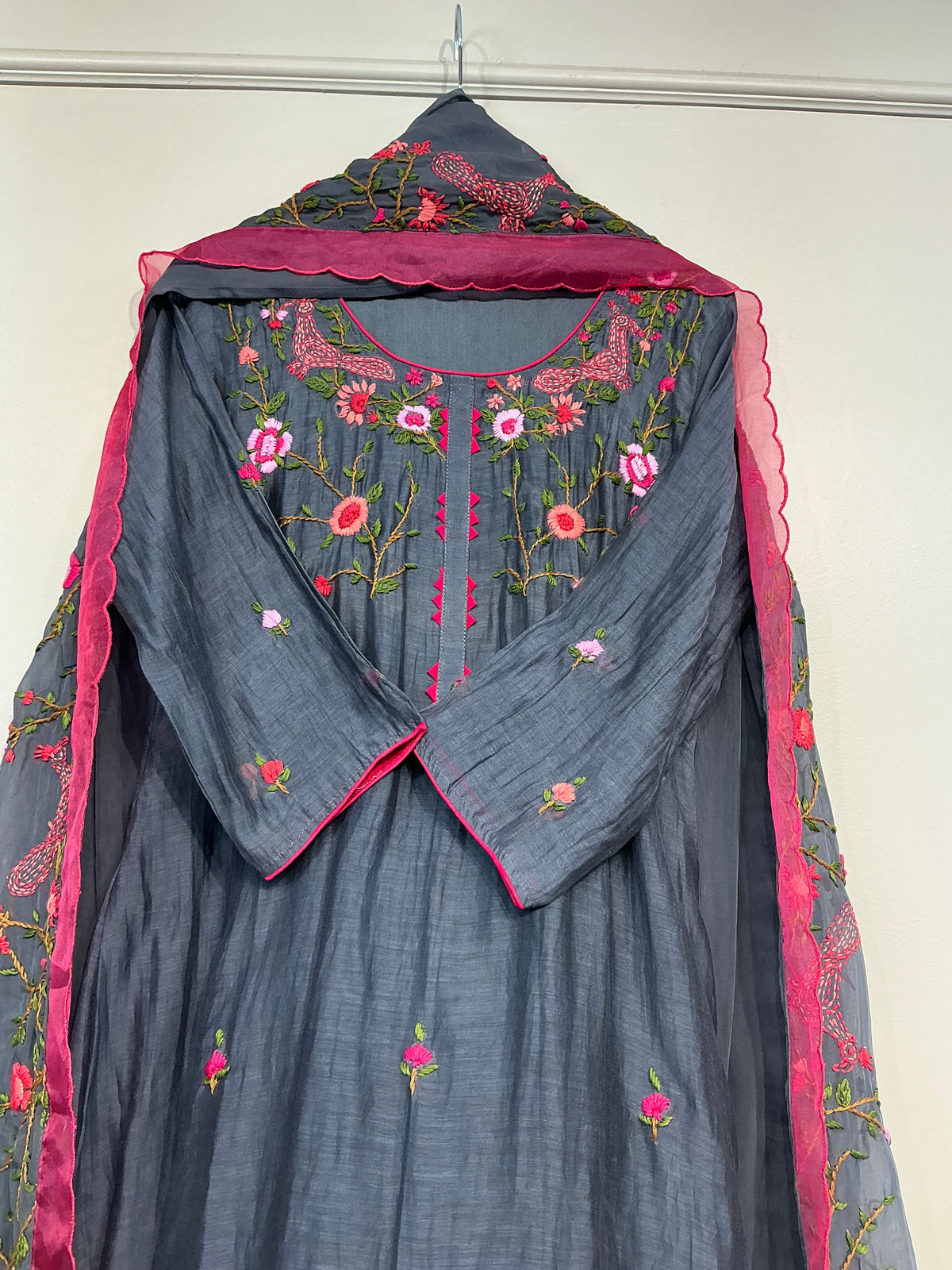 Steel Grey Kantha Bail-Boota Suit