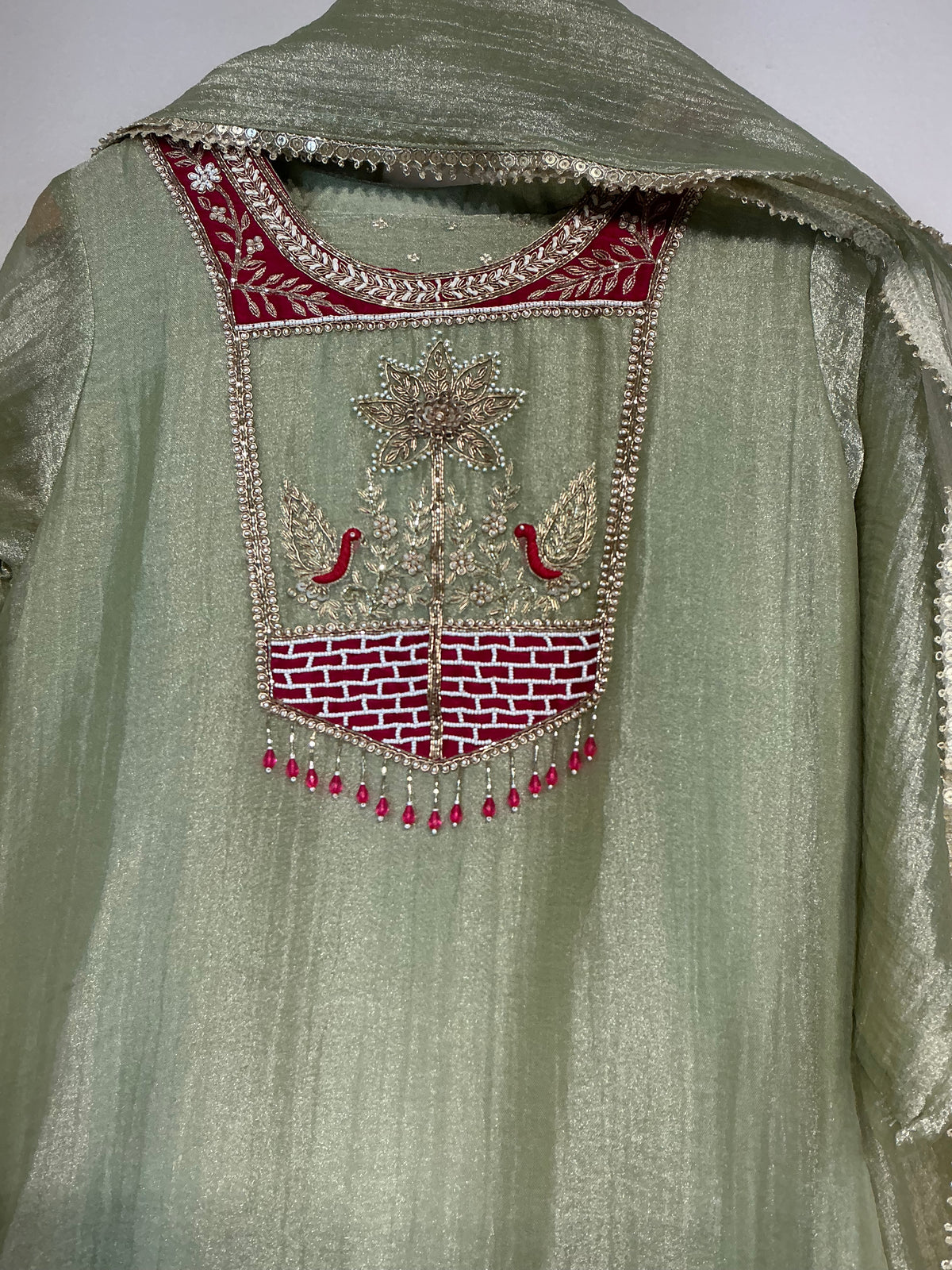 Peacock Crush Tissue Shimmer Suit