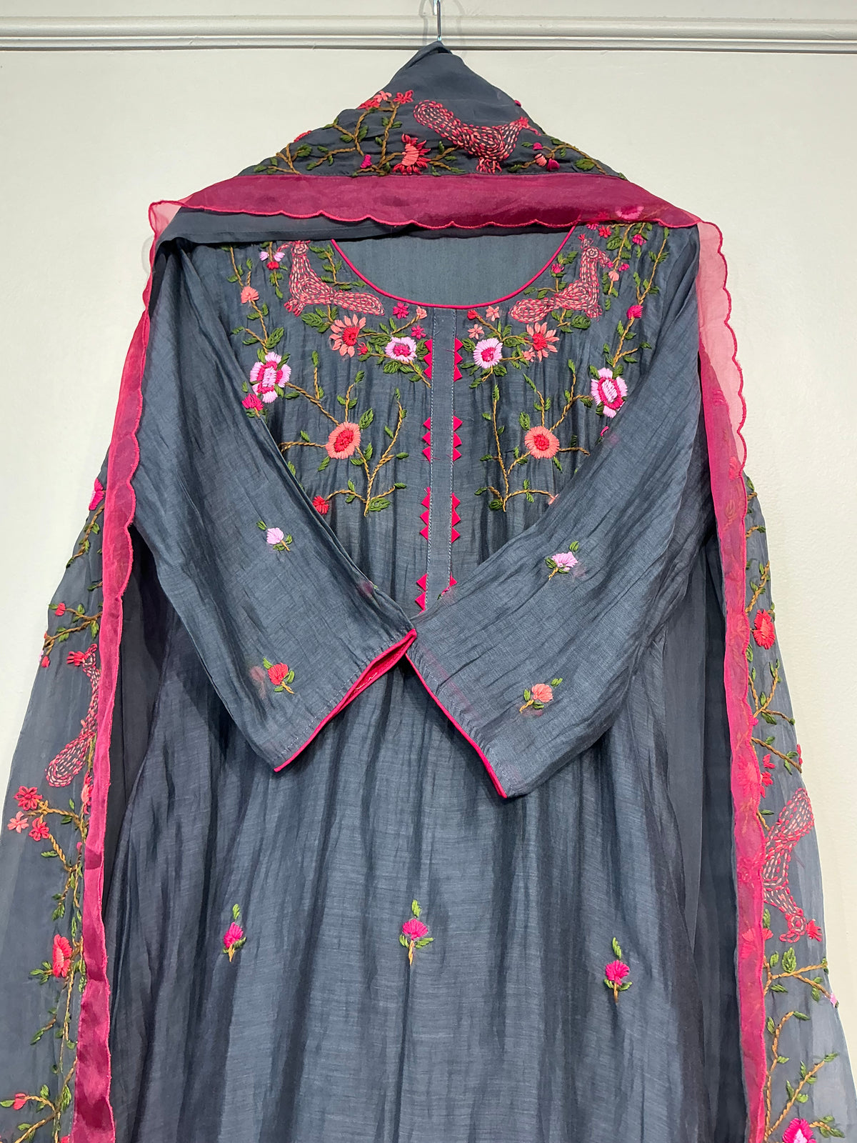 Steel Grey Kantha Bail-Boota Suit