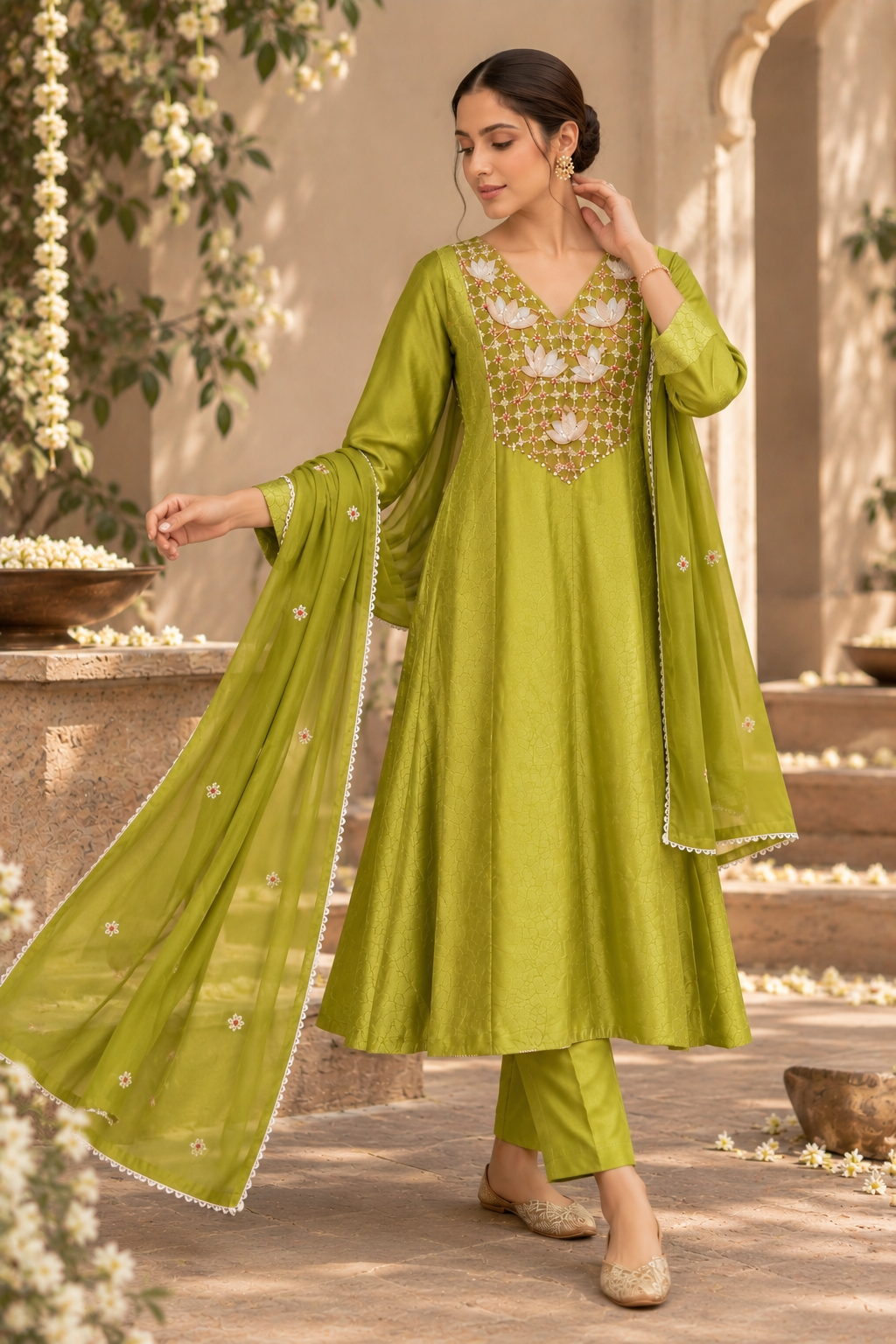 Olive Banarasi Tissue Shimmer Suit