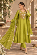 Olive Banarasi Tissue Shimmer Suit