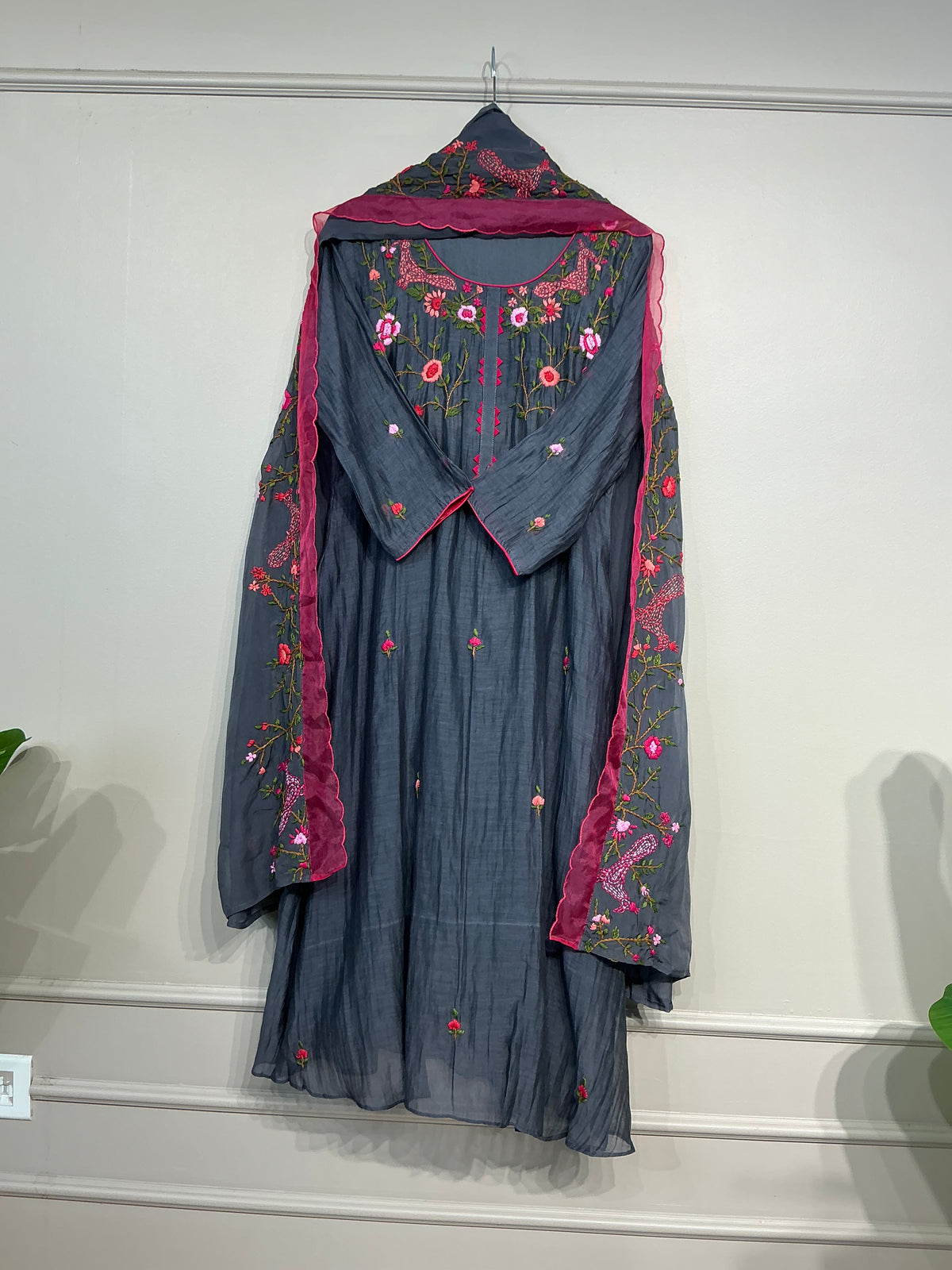 Steel Grey Kantha Bail-Boota Suit